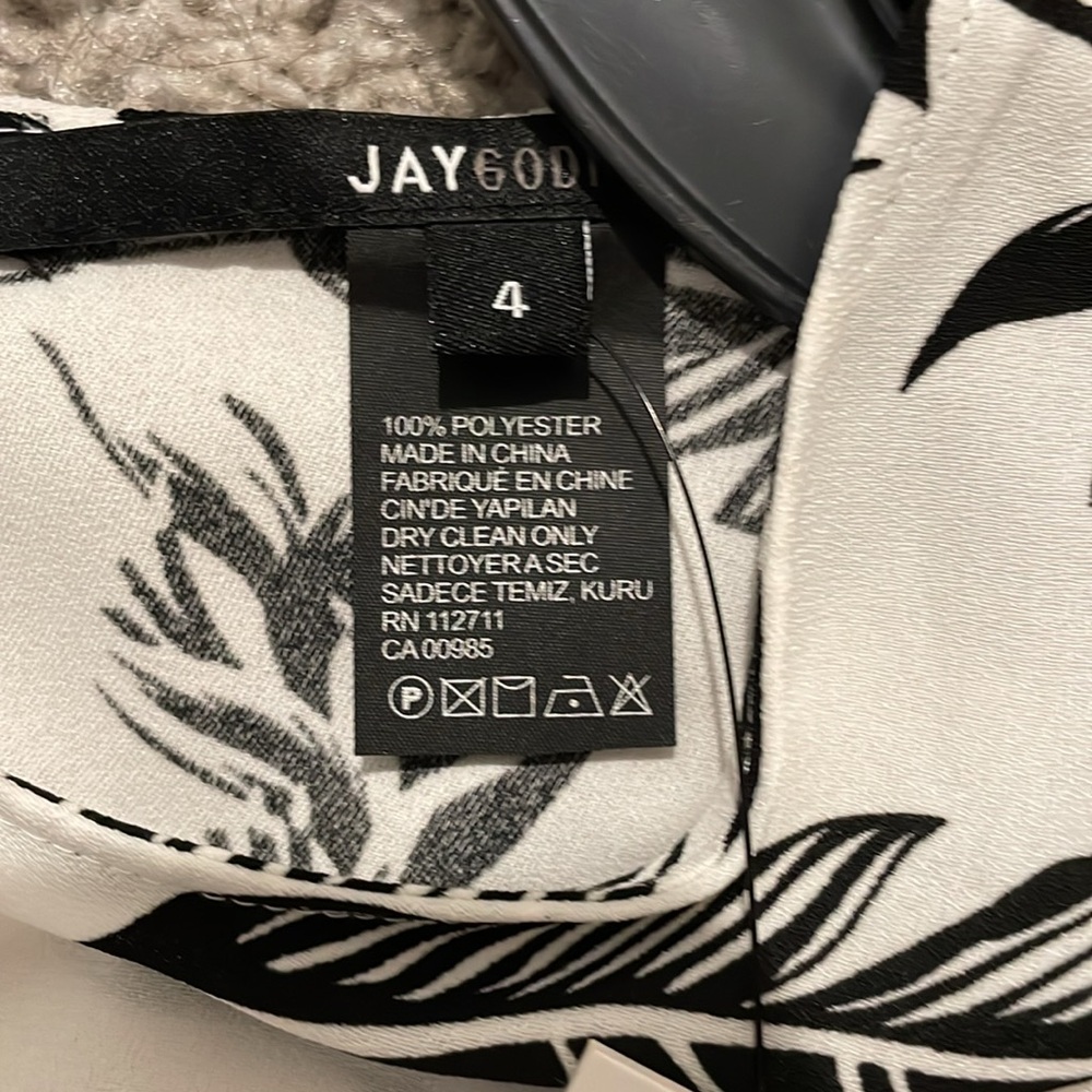 Jay Godfrey Dress "The Jean" Swing Dress Black White Feather Print Mini Size 4 - Picture 11 of 14